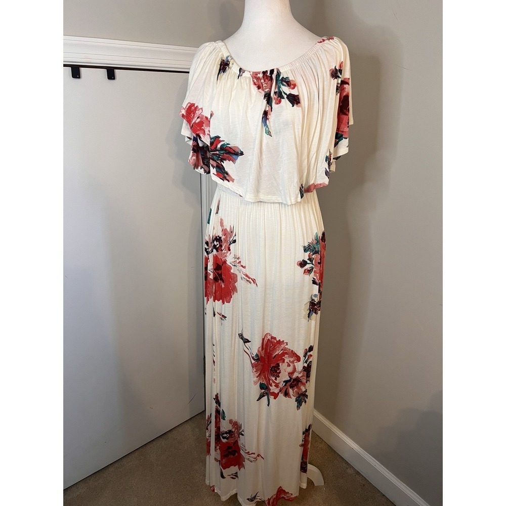 Sweet Lovely by Jen Maxi Dress Women Large Floral Pink Off Shoulder Engagement